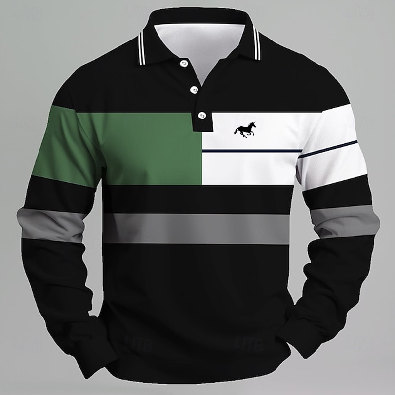 Golf Equipment Brands - Gestreiftes, bedrucktes Einhorn-Logo-Poloshirt für Herren –