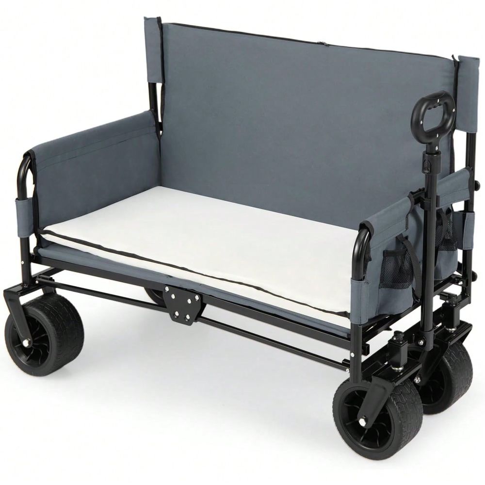 Pull Cart Fold - Wagen-Sitzkombination, zusammenklappbarer Strandwagen mit verstellbarem Schiebe-Zieh-Griff,